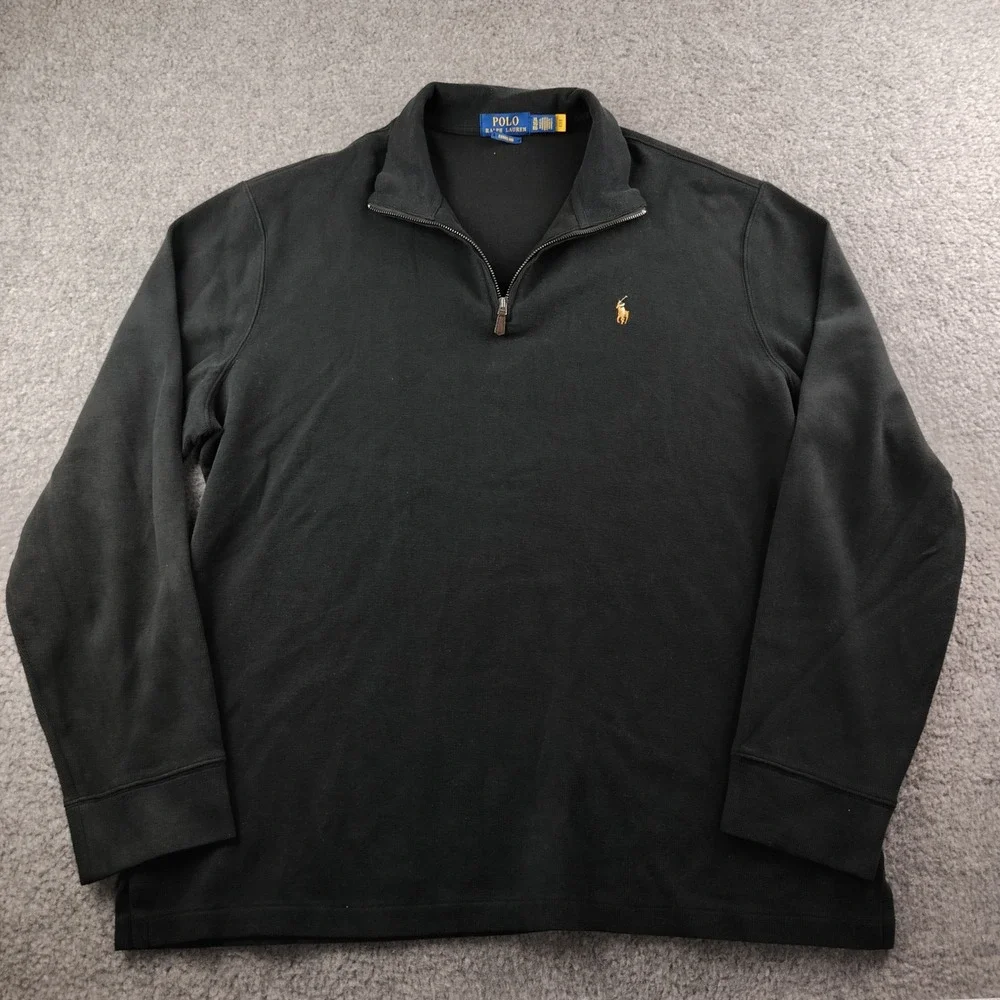 Polo Ralph Lauren Pullover Mens XL Estate Rib Black Quarter Zip Preppy EUC